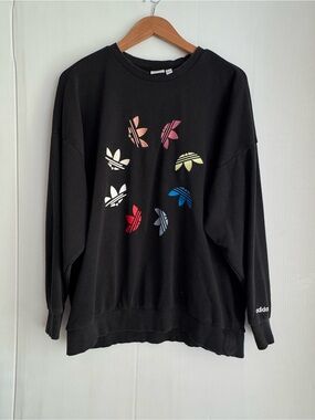 adidas Black Sweatshirt with Pink and Peach Trefoil Embroidery